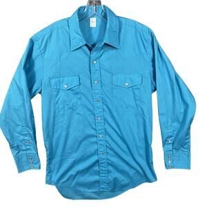 VTG Malco Modes San Fran Western Pearl Snap Shirt Size 16.5- 34 Green USA Made